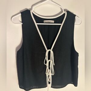 Abercrombie & Fitch Black and White Tie-Front Linen Tank Top